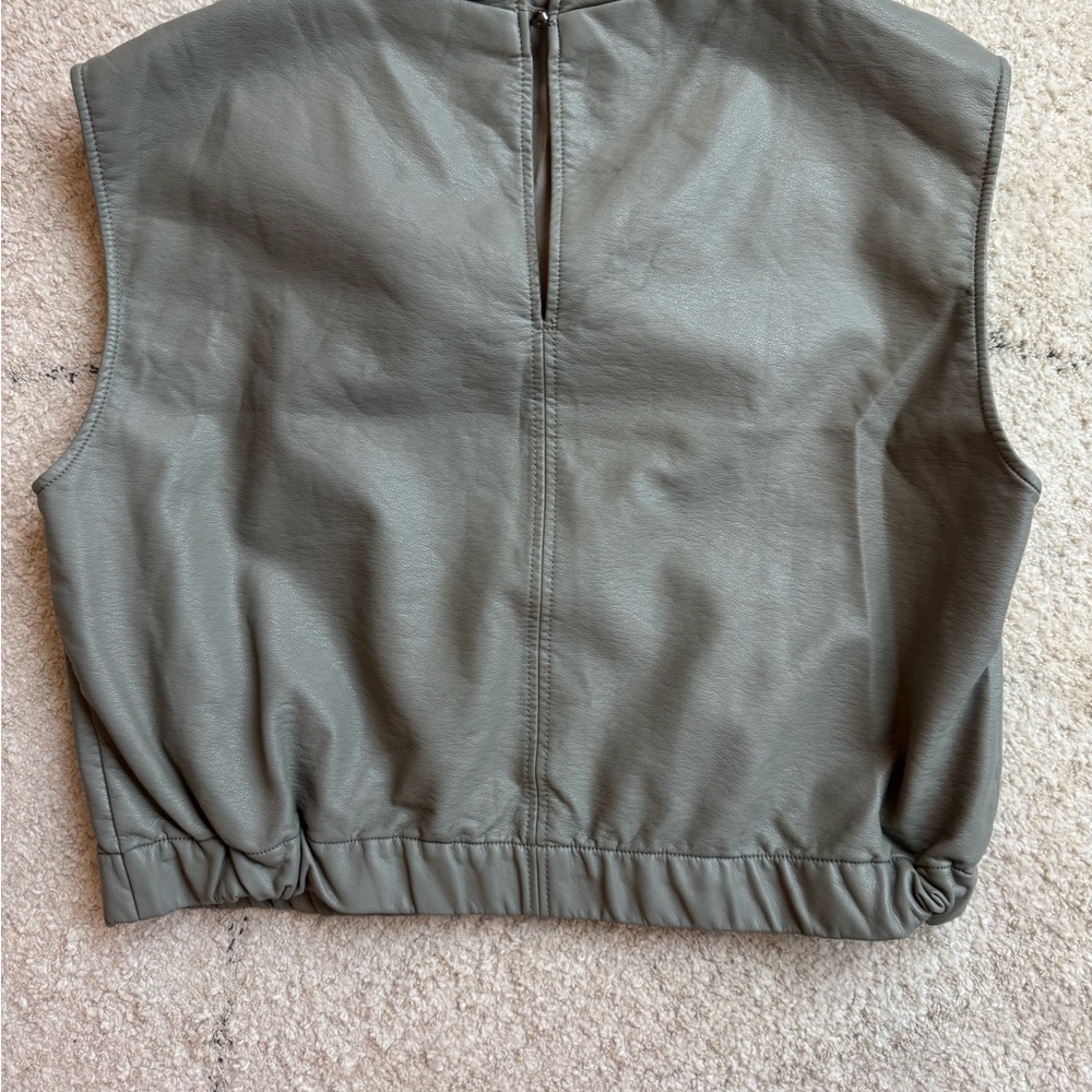 Maeve Stone Olive Faux Leather Cowl Neck Top - Picture 4 of 4